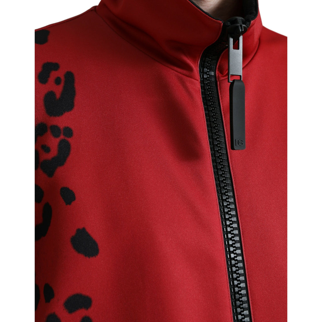 Dolce & Gabbana Red Leopard Polyester Bomber Full Zip Jacket