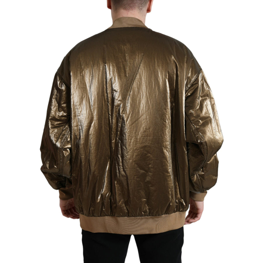 Dolce & Gabbana Bronze Nylon Full Zip Men Bomber Jacket