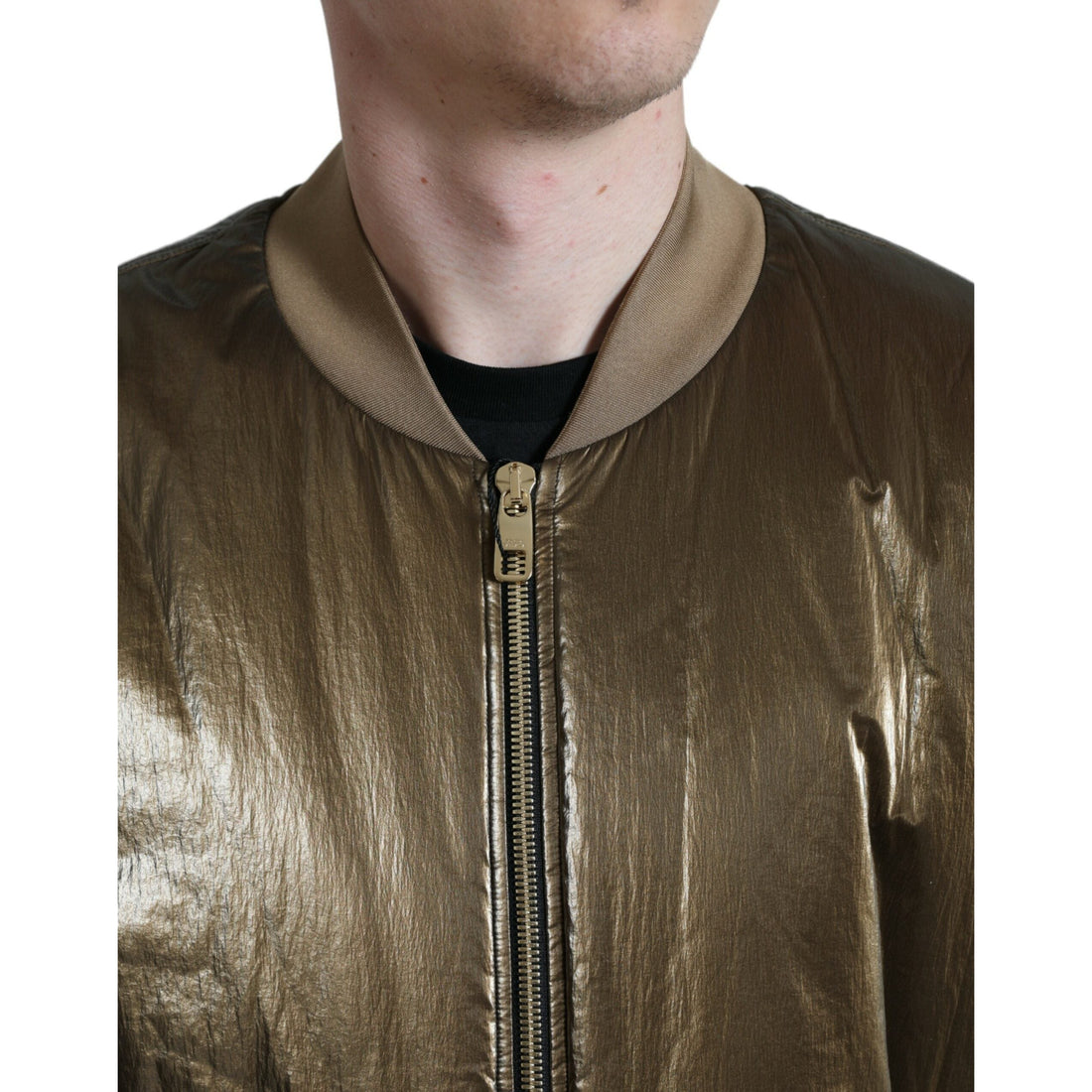 Dolce & Gabbana Bronze Nylon Full Zip Men Bomber Jacket