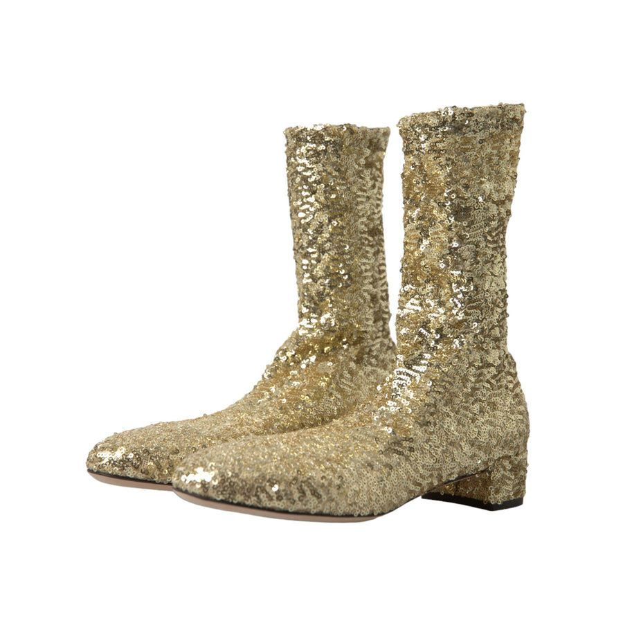 Dolce & Gabbana Elegant Mid Calf Gold Boots Exclusive Design