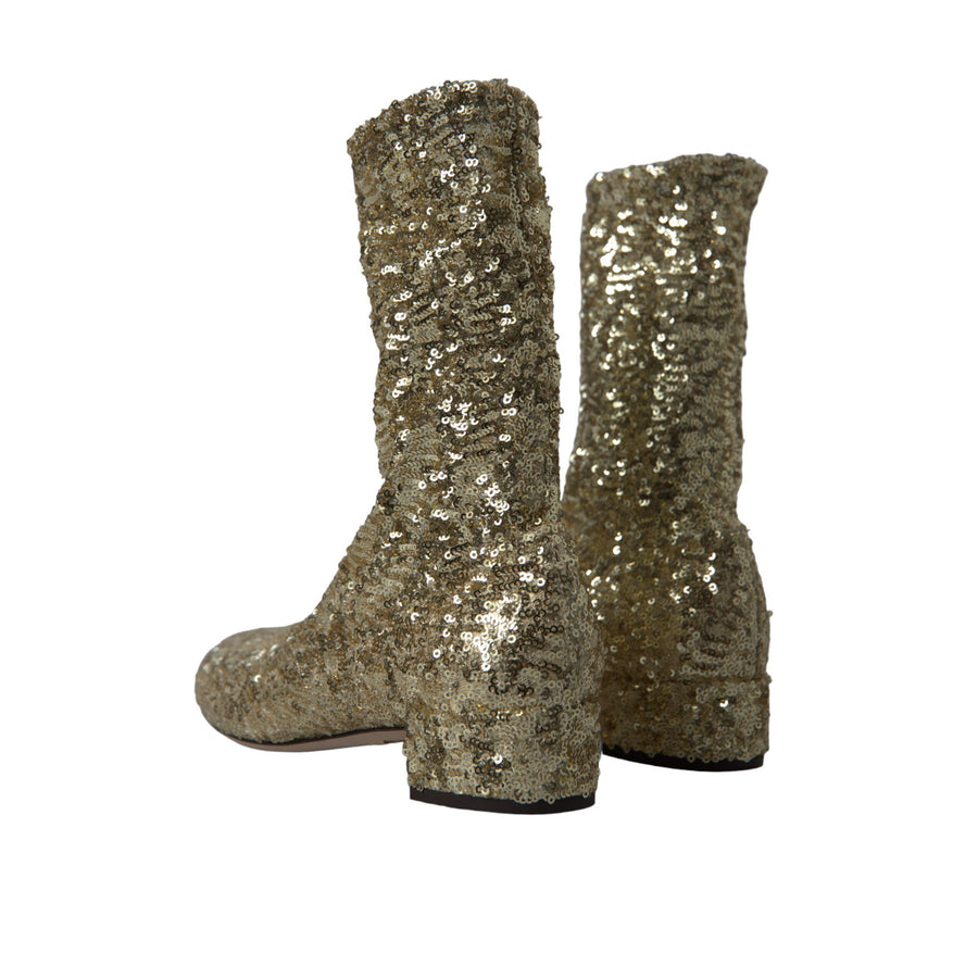 Dolce & Gabbana Elegant Mid Calf Gold Boots Exclusive Design