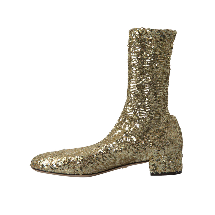 Dolce & Gabbana Elegant Mid Calf Gold Boots Exclusive Design