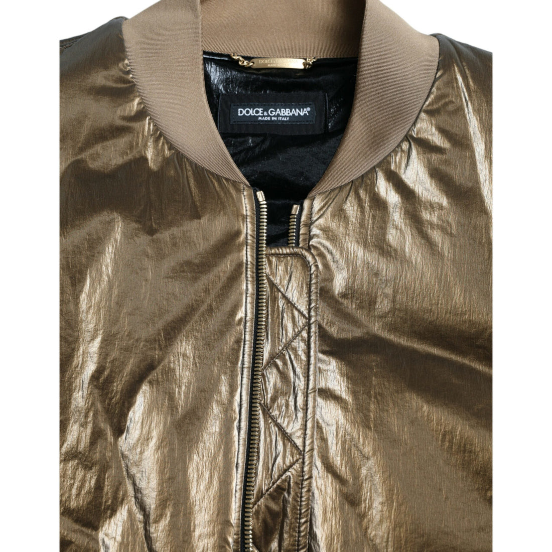 Dolce & Gabbana Bronze Nylon Full Zip Men Bomber Jacket