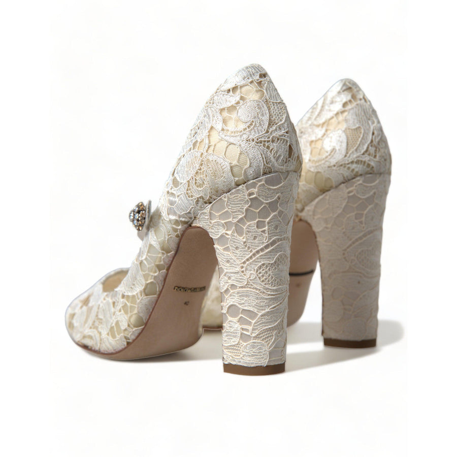 Dolce & Gabbana Chic Lace Block Heels Sandals in Cream White