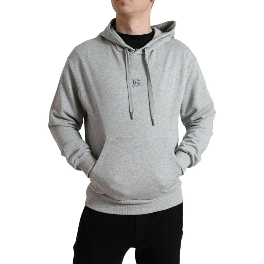 Dolce & Gabbana Gray Cotton Logo Hooded Sweatshirt Sweater