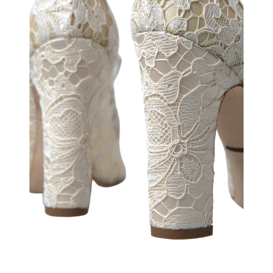 Dolce & Gabbana Chic Lace Block Heels Sandals in Cream White