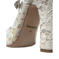 Dolce & Gabbana Chic Lace Block Heels Sandals in Cream White