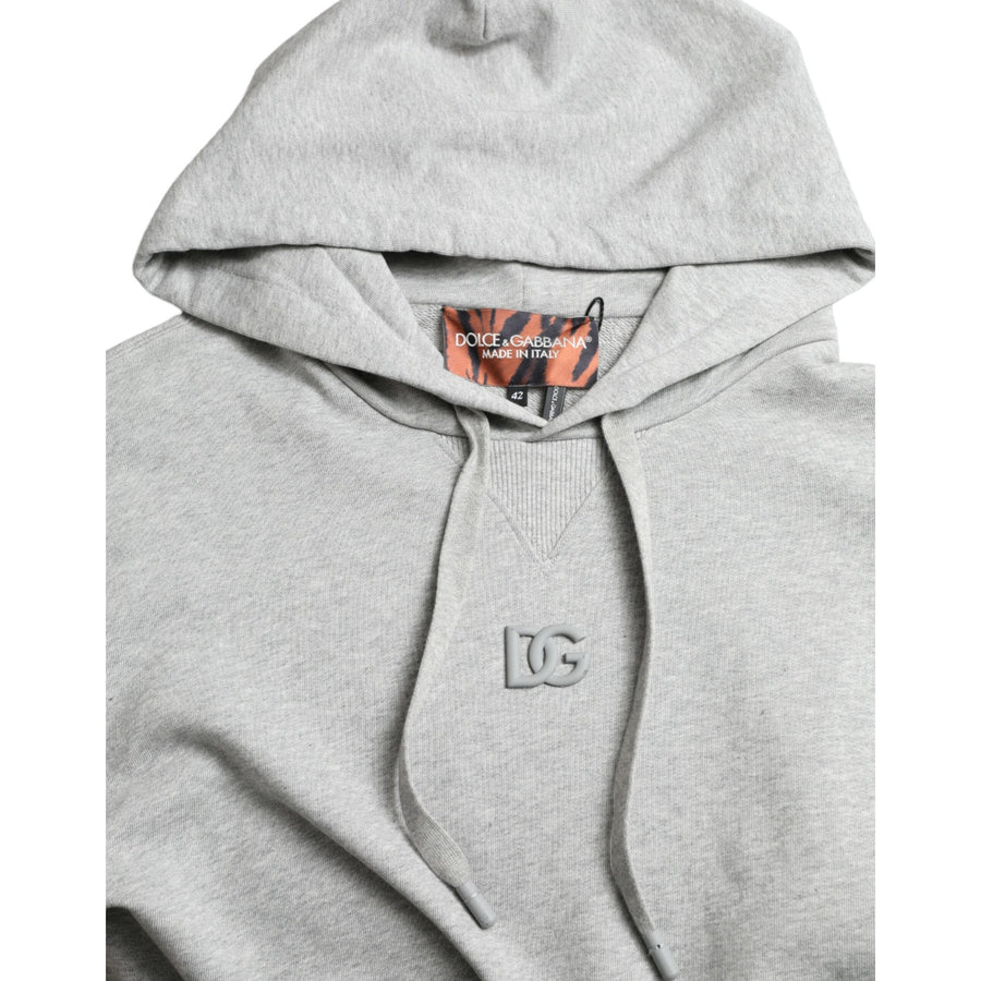 Dolce & Gabbana Gray Cotton Logo Hooded Sweatshirt Sweater