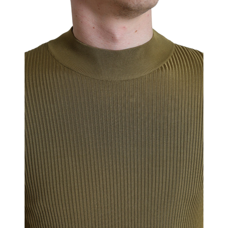 Dolce & Gabbana Army Green Viscose Crewneck Pullover Sweater