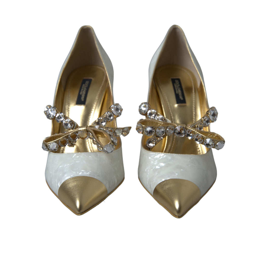 Dolce & Gabbana Elegant White Patent Crystal Bow Heels