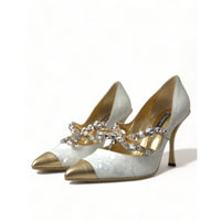 Dolce & Gabbana Elegant White Patent Crystal Bow Heels