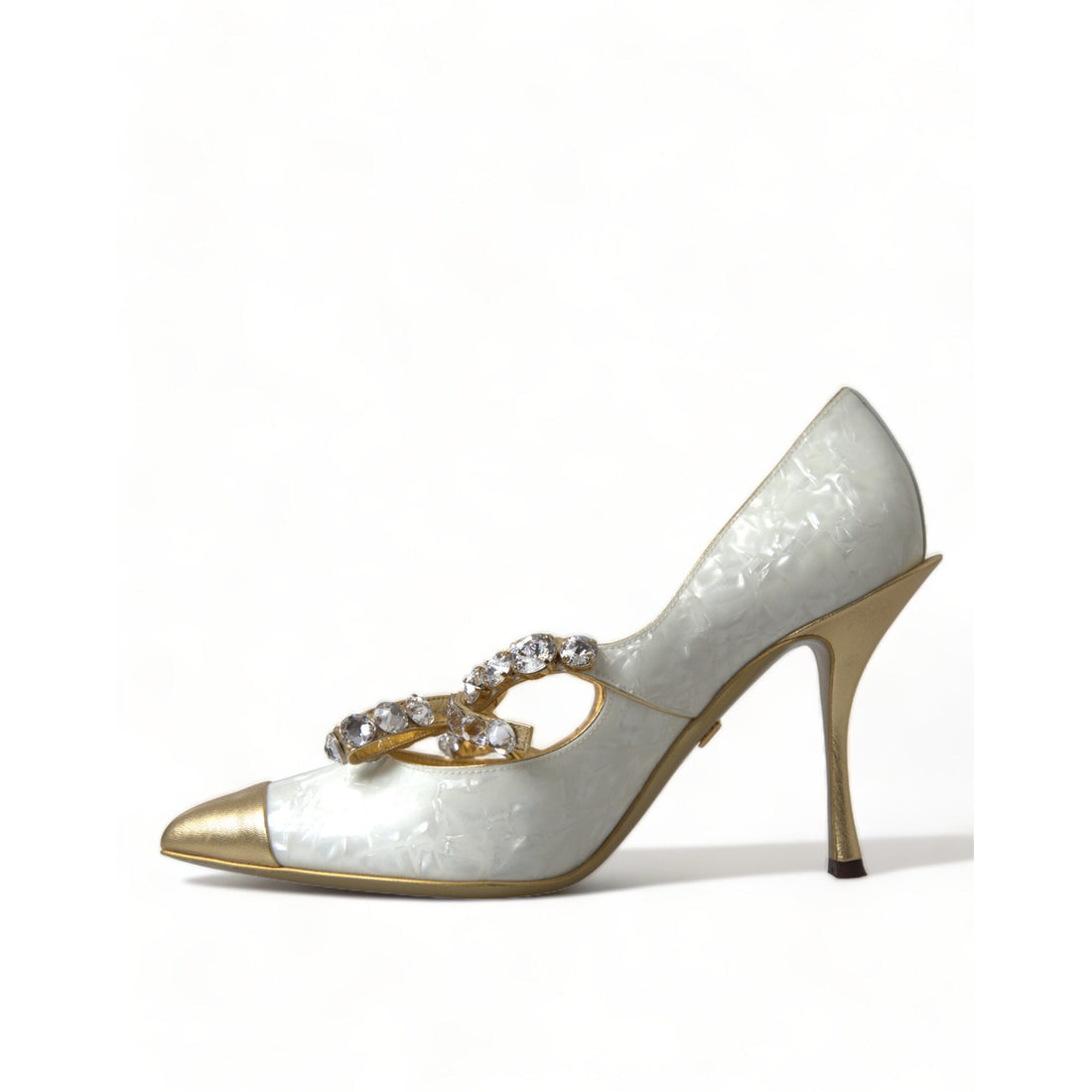 Dolce & Gabbana Elegant White Patent Crystal Bow Heels