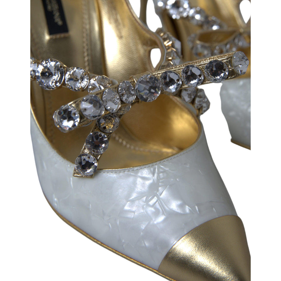 Dolce & Gabbana Elegant White Patent Crystal Bow Heels