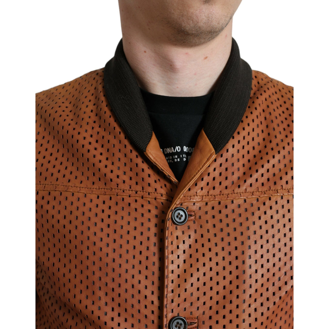 Dolce & Gabbana Brown Lambskin Leather Perforated Jacket