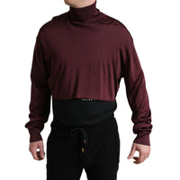 Dolce & Gabbana Maroon Viscose Turtleneck Pullover Sweater