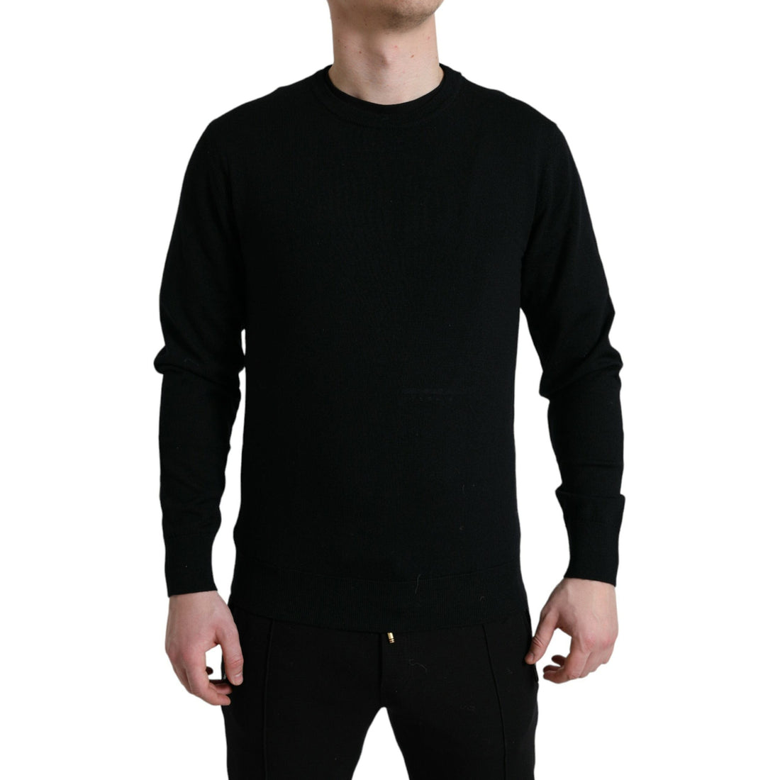 Dolce & Gabbana Black Wool Round Neck Pullover Sweater