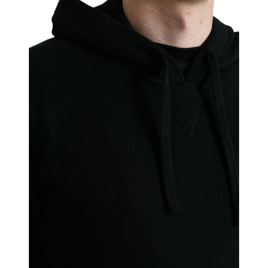 Dolce & Gabbana Black Cashmere Hooded Pullover Sweater