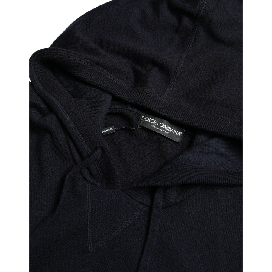 Dolce & Gabbana Blue Cashmere Hooded Pullover Sweater