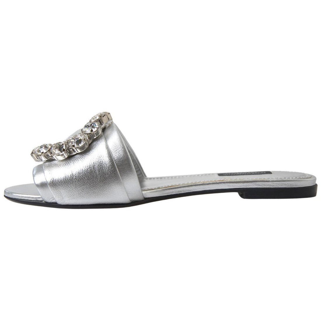 Dolce & Gabbana Crystal-Embellished Silver Leather Slides