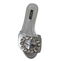 Dolce & Gabbana Crystal-Embellished Silver Leather Slides