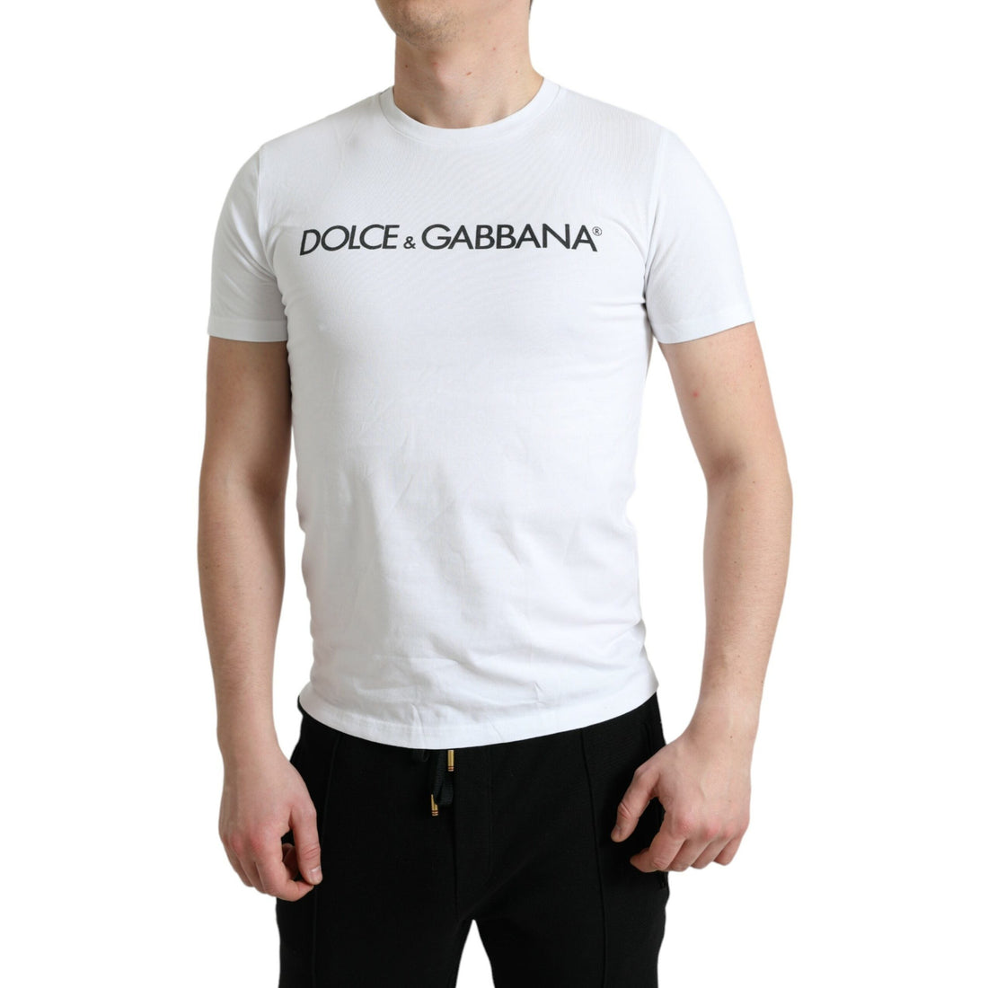 Dolce & Gabbana White Logo Print Cotton Round Neck T-shirt