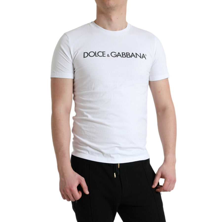 Dolce & Gabbana White Logo Print Cotton Round Neck T-shirt