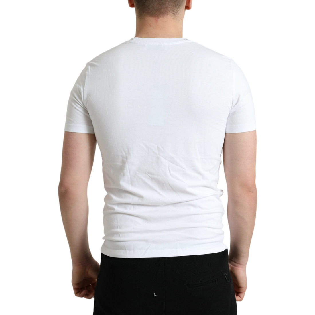 Dolce & Gabbana White Logo Print Cotton Round Neck T-shirt