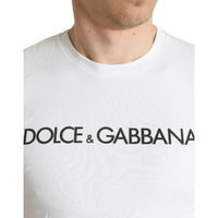 Dolce & Gabbana White Logo Print Cotton Round Neck T-shirt