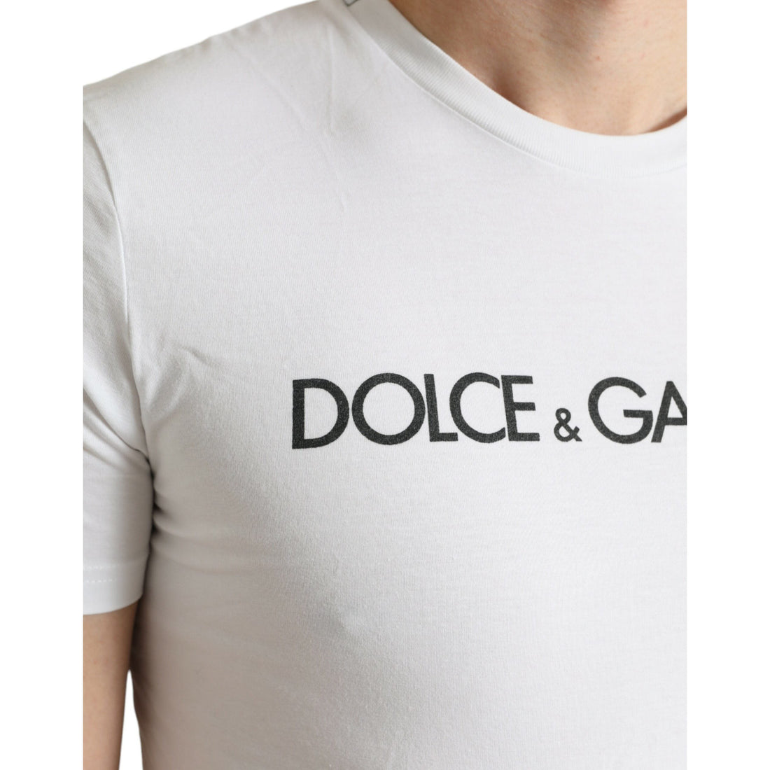 Dolce & Gabbana White Logo Print Cotton Round Neck T-shirt