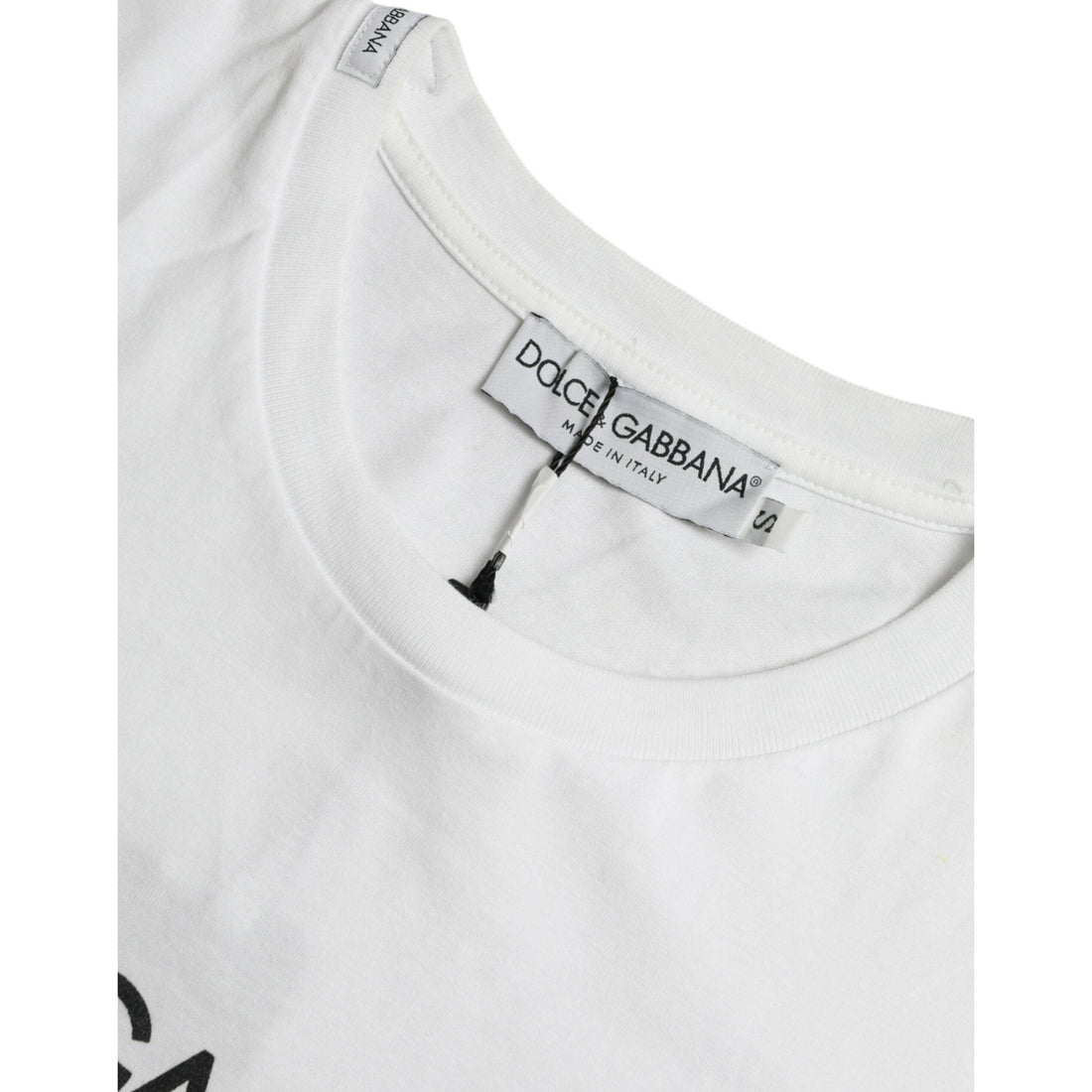 Dolce & Gabbana White Logo Print Cotton Round Neck T-shirt