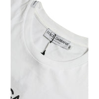 Dolce & Gabbana White Logo Print Cotton Round Neck T-shirt