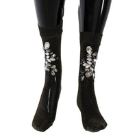 Dolce & Gabbana Black Stretch Floral Clear Crystal Socks