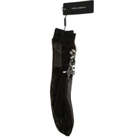 Dolce & Gabbana Black Stretch Floral Clear Crystal Socks