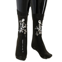 Dolce & Gabbana Crystal-Embellished Black Mid-Calf Stockings