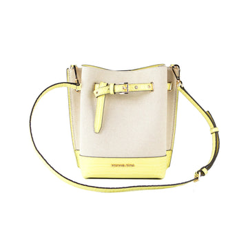 Michael Kors Emilia Small Canvas Snakeskin Print Leather Bucket Bag Messenger Crossbody Handbag (Buttercup)