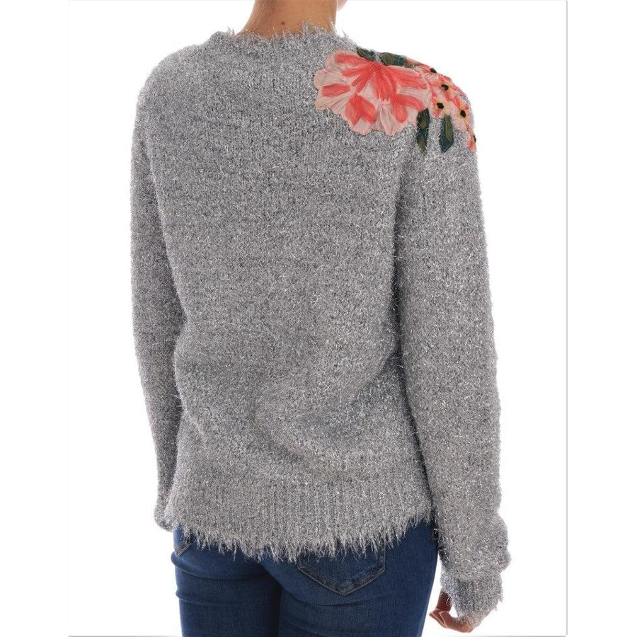 Dolce & Gabbana Elegant Silver Floral Applique Cardigan