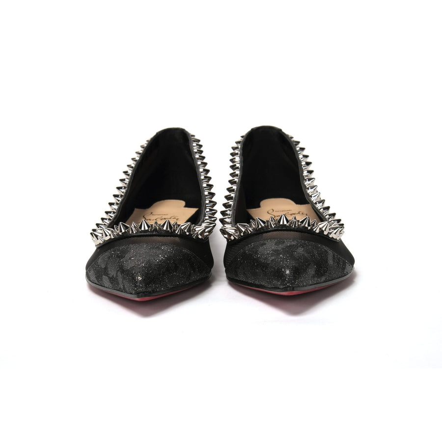 Christian Louboutin Black Silver Flat Point Toe Shoe