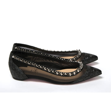 Christian Louboutin Black Silver Flat Point Toe Shoe