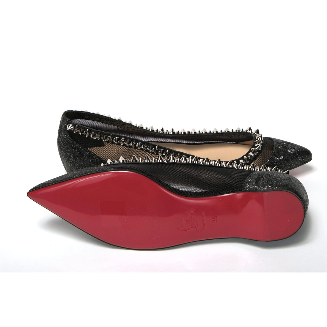 Christian Louboutin Black Silver Flat Point Toe Shoe