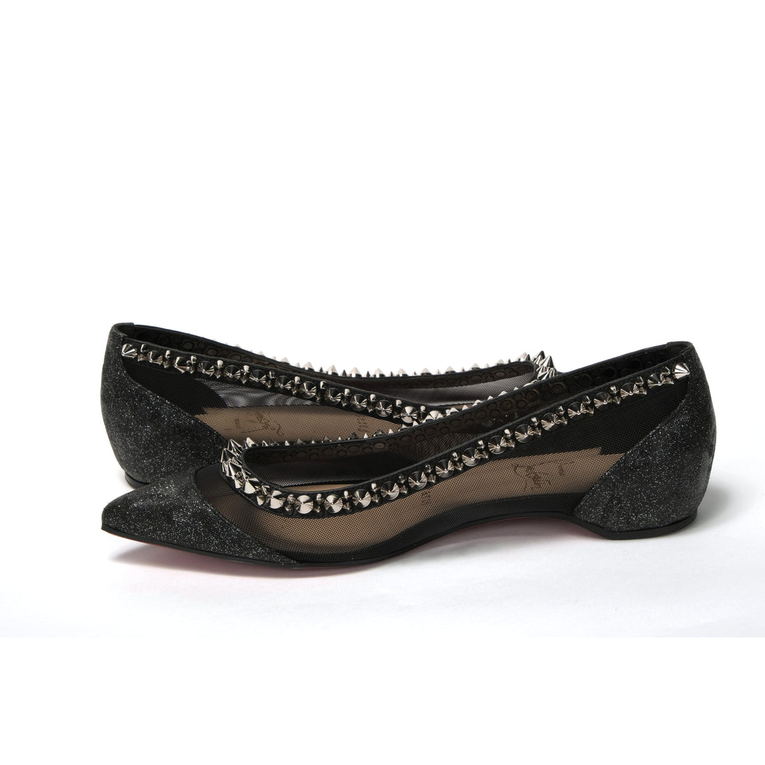 Christian Louboutin Black Silver Flat Point Toe Shoe