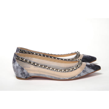 Christian Louboutin Multicolor Print Silver Flat Point Toe Shoe