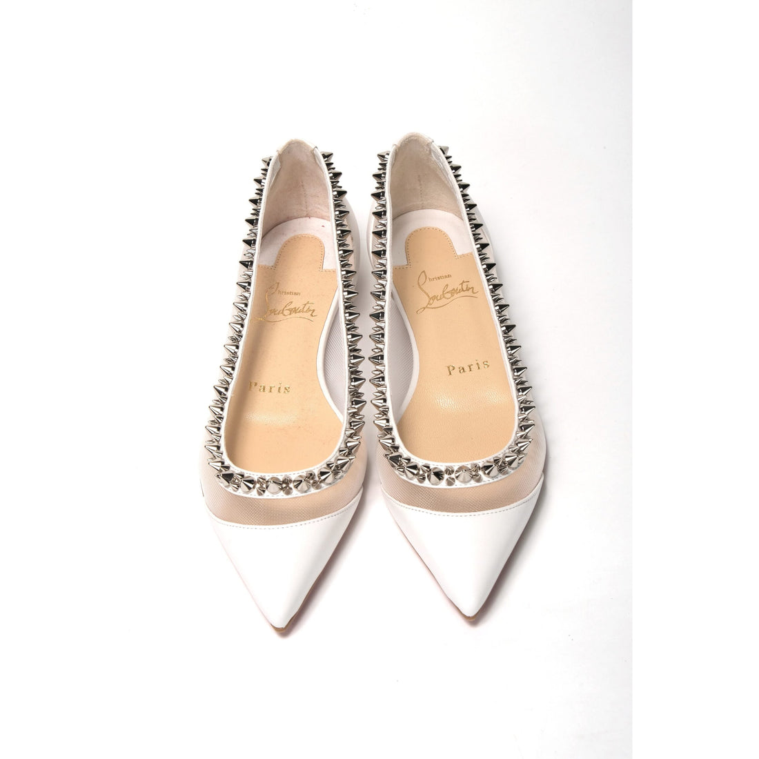 Christian Louboutin Bianco White silver Flat Point Toe Shoe