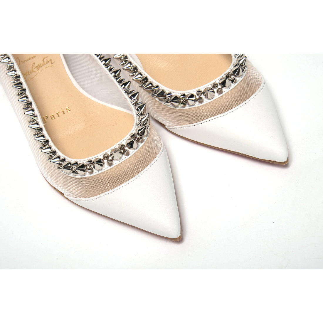 Christian Louboutin Bianco White silver Flat Point Toe Shoe