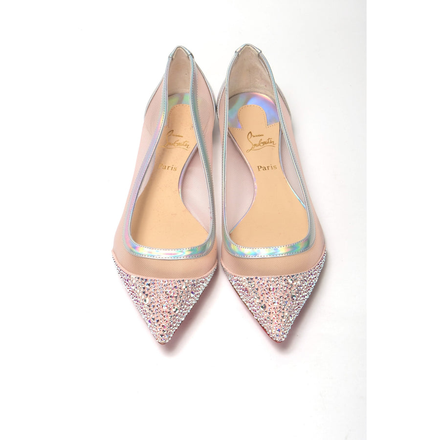 Christian Louboutin Silver Rose Flat Point Crystals Toe Shoe