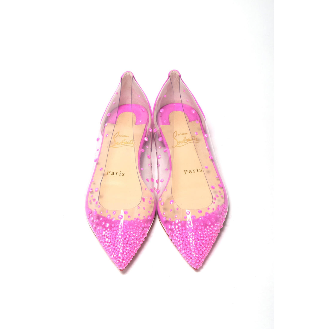 Christian Louboutin Hot Pink Suede Crystals Flat Point Toe Shoe