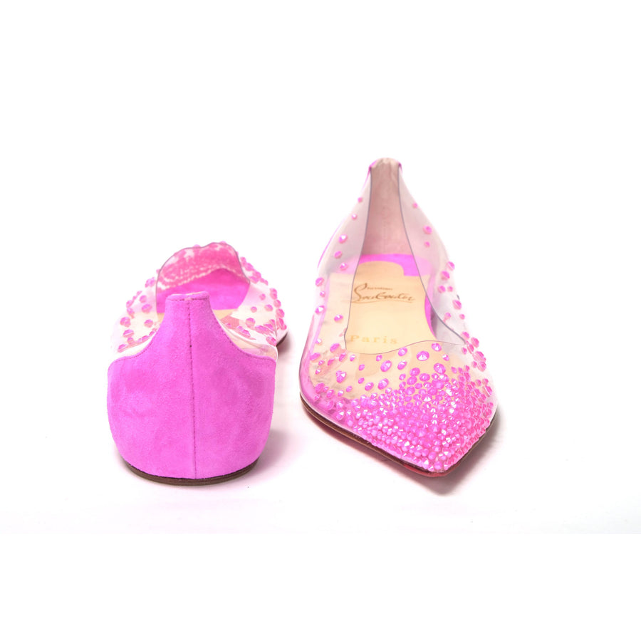 Christian Louboutin Hot Pink Suede Crystals Flat Point Toe Shoe