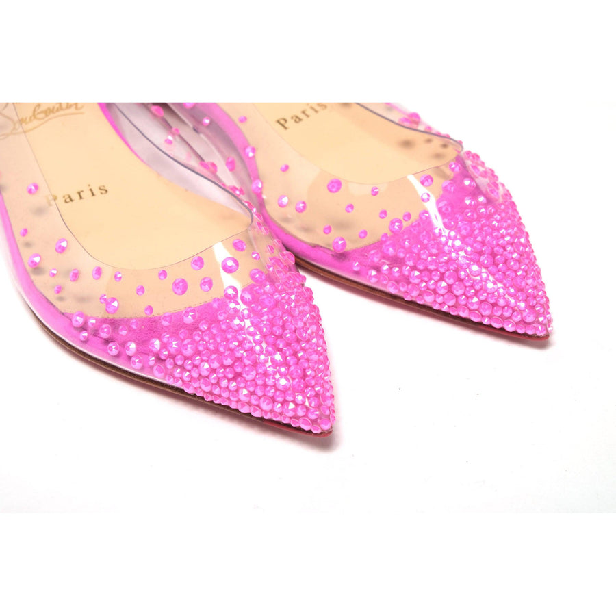 Christian Louboutin Hot Pink Suede Crystals Flat Point Toe Shoe