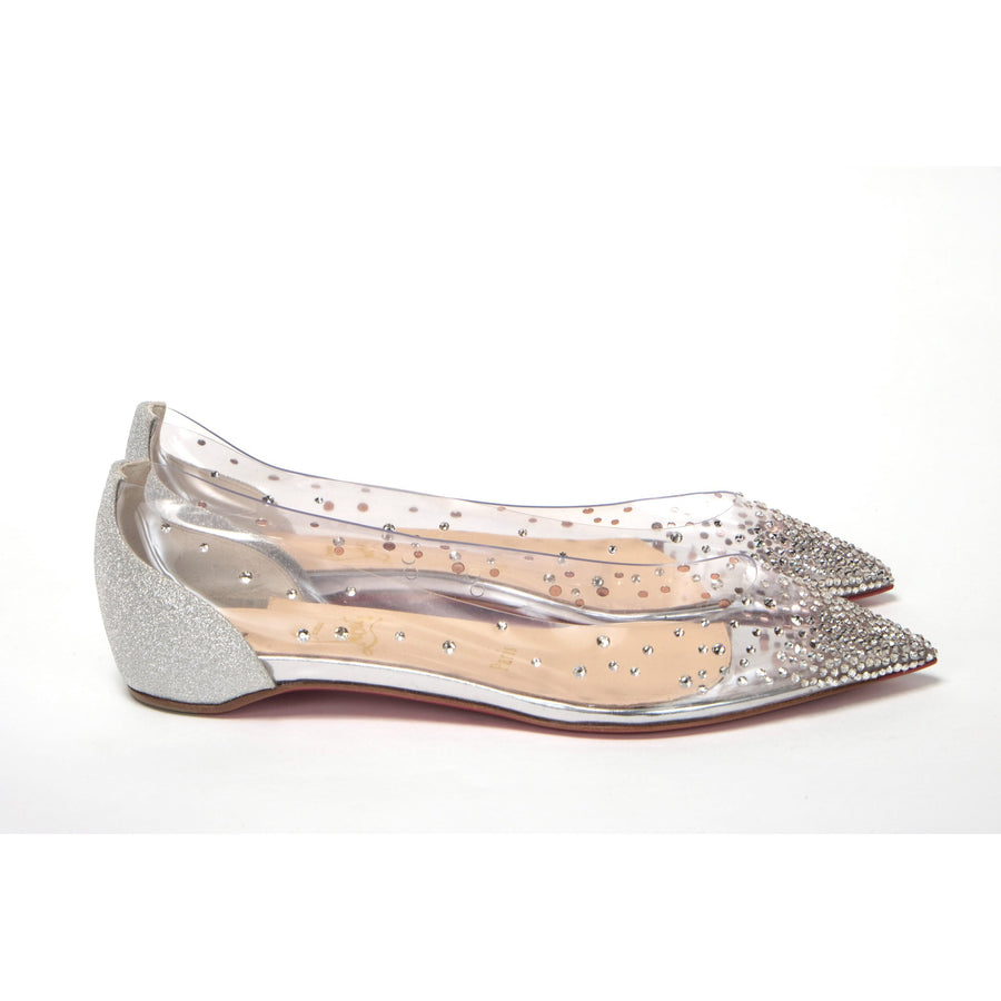 Christian Louboutin Silver Crystals Flat Point Toe Shoe