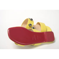 Christian Louboutin Bright Yellow Silver Wide Strap Studded Flat