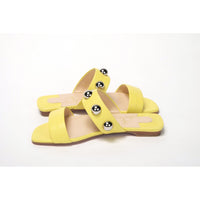 Christian Louboutin Bright Yellow Silver Wide Strap Studded Flat